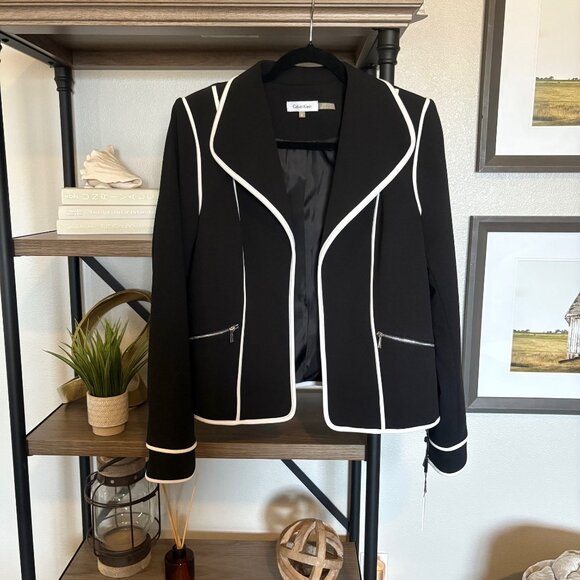 Calvin Klein Black Jacket with White Trim – Brand New & Effortlessly Chic! - Picture 1 of 5